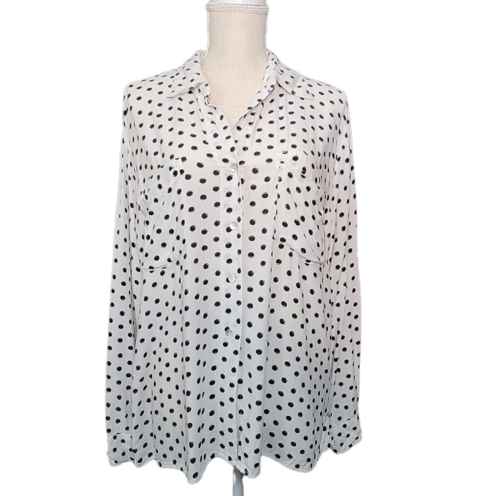 Women's White Polka Dot Button Up Size M  EUC